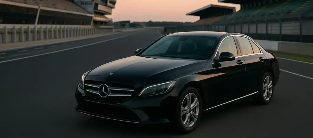 Mercedes Classe E noire AllOVTC72 sur le Circuit des 24 Heures du Mans